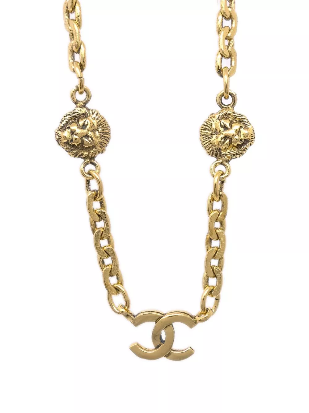 Affordable HOT SALE CHANEL 1980-1990s gold plated Lion CC necklace Women 0122