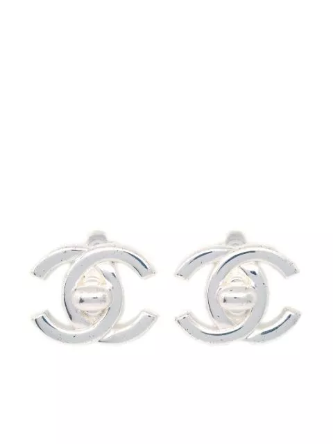 Affordable HOT SALE CHANEL 1997 silver plated CC Turnlock clip-on earrings Women 0129