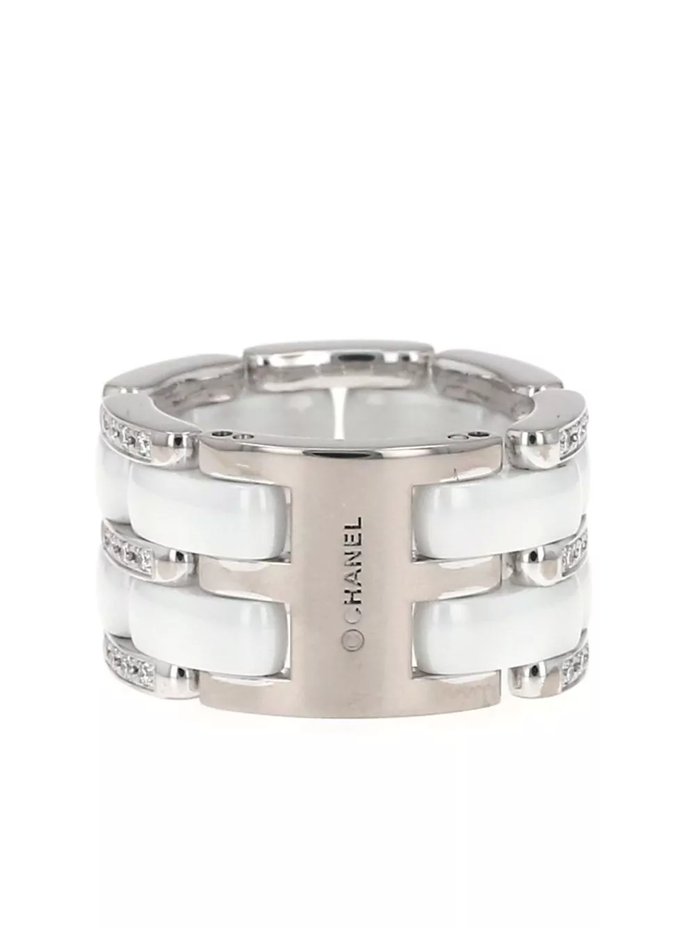 Affordable HOT SALE CHANEL 18kt white gold ceramic and diamond ring Women 0122