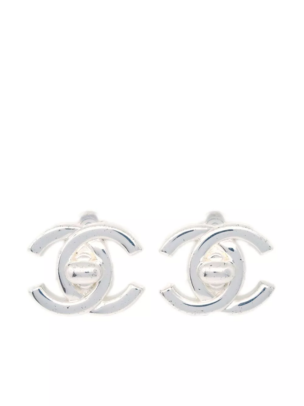 Cheap HOT SALE CHANEL 1997 silver plated CC Turnlock clip-on earrings Women 0130