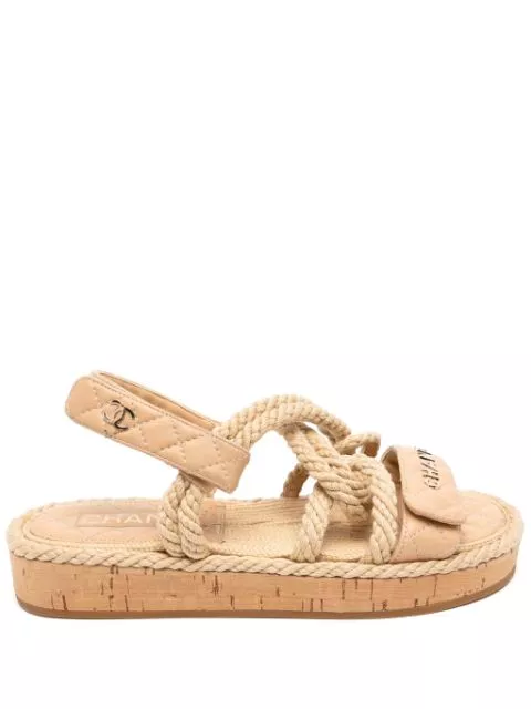 Affordable HOT SALE CHANEL Cord lambskin quilted CC sandals Women 0126