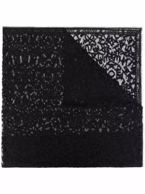 HOT SALE CHANEL 2000s logo-lettering lace silk scarf Women 0131