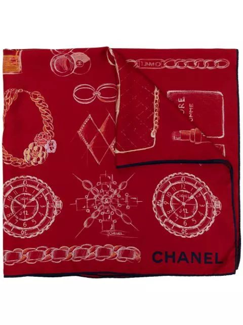 HOT SALE CHANEL graphic-print silk scarf Women 0131