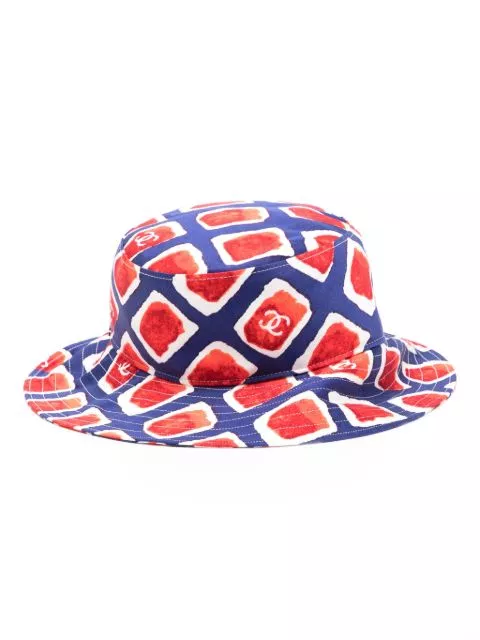 HOT SALE CHANEL 2000s CC abstract-print bucket hat Women 0131