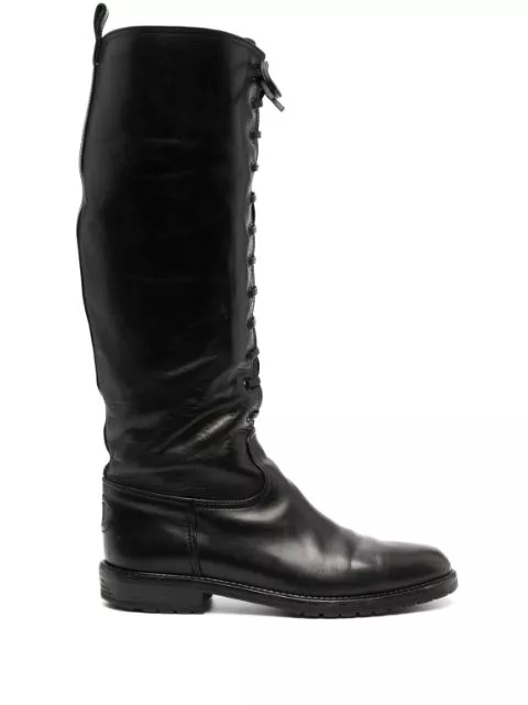 HOT SALE CHANEL 2000s lace-up knee-high boots Women 0126