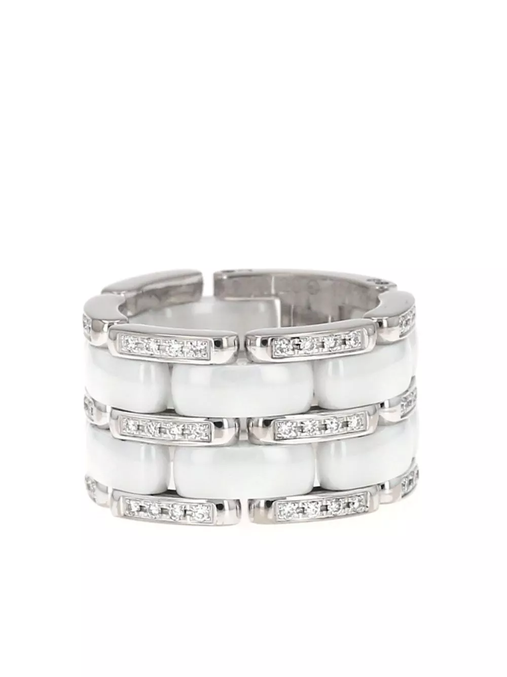 Affordable HOT SALE CHANEL 18kt white gold ceramic and diamond ring Women 0122