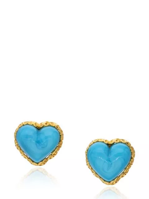 HOT SALE CHANEL Gold Metal, Blue Gripoix Heart Earrings, 1993 Women 0130