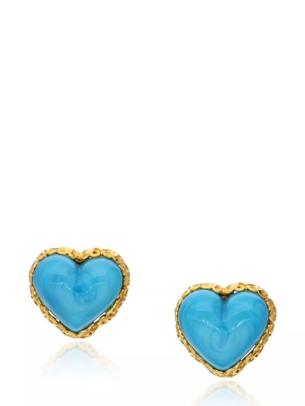 Cheap HOT SALE CHANEL Gold Metal, Blue Gripoix Heart Earrings, 1993 Women 0130