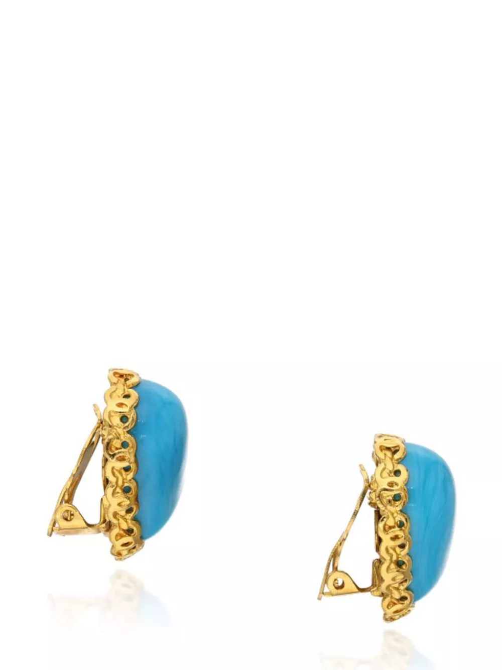 Cheap HOT SALE CHANEL Gold Metal, Blue Gripoix Heart Earrings, 1993 Women 0130