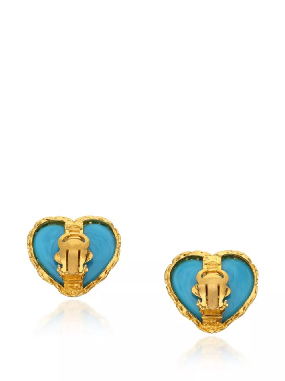 Cheap HOT SALE CHANEL Gold Metal, Blue Gripoix Heart Earrings, 1993 Women 0130