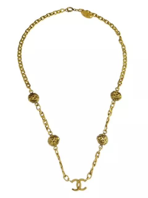 HOT SALE CHANEL 1980-1990s gold plated Lion CC necklace Women 0122