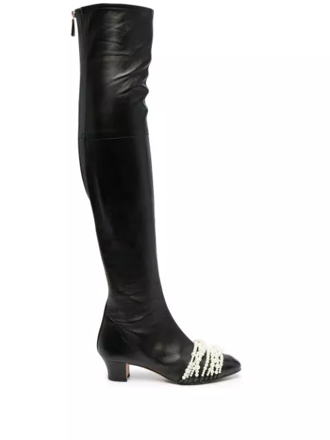 HOT SALE CHANEL embellished faux-pearl boots Women 0126