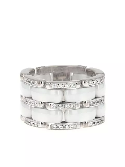 HOT SALE CHANEL 18kt white gold ceramic and diamond ring Women 0122