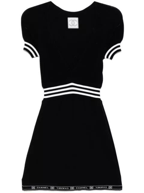 HOT SALE CHANEL 2004 knitted short-sleeves A-line dress Women 0202