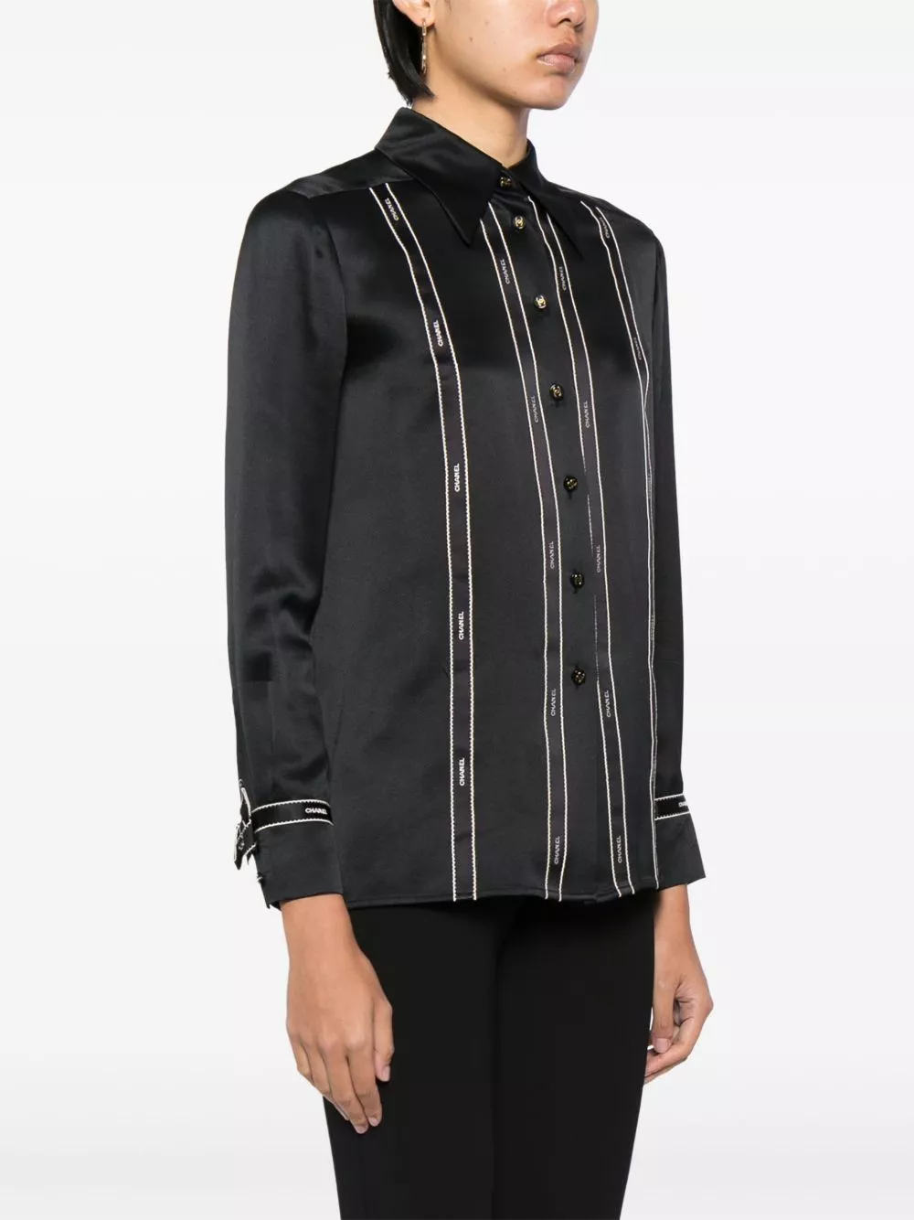 Cheap HOT SALE CHANEL 1994 logo-print silk shirt Women 0202