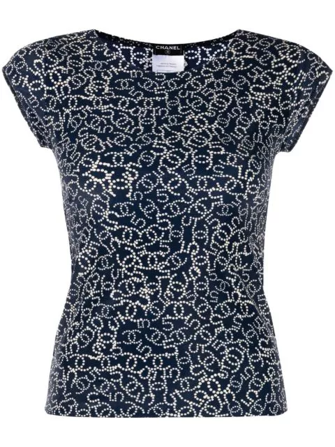 HOT SALE CHANEL 2006 CC print round neck T-shirt Women 0202