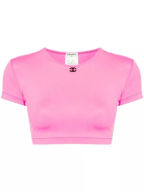 HOT SALE CHANEL 1995 CC cropped T-shirt Women 0202